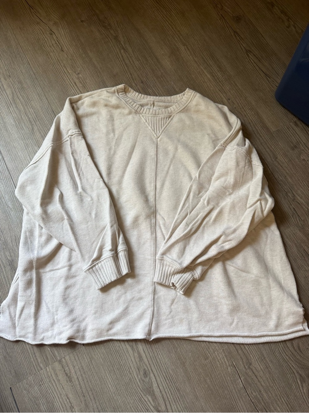 aerie Neutral Cream Ribbed Crewneck Sweater